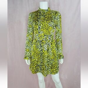 Baum Und Pferdgarten Womens 100% Silk Yellow Leopard Mini Dress Size 6 Designer